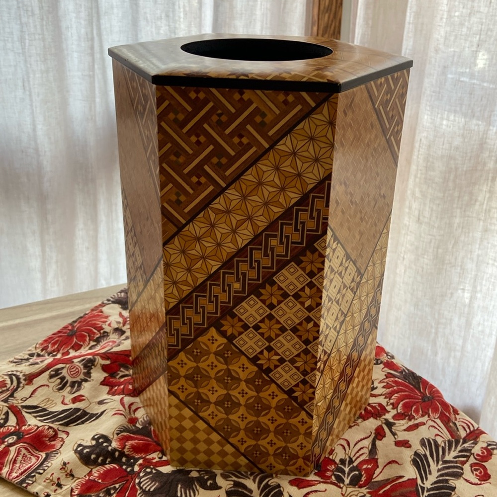 Vintage Hakone Marquetry Hexagonal Dust Bin or Waste basket - made in Japan